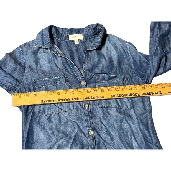 Anthropologie Cloth & Stone Women’s Classic Denim Shirt Dress Fringe Hem XS soft - Picture 5 of 8